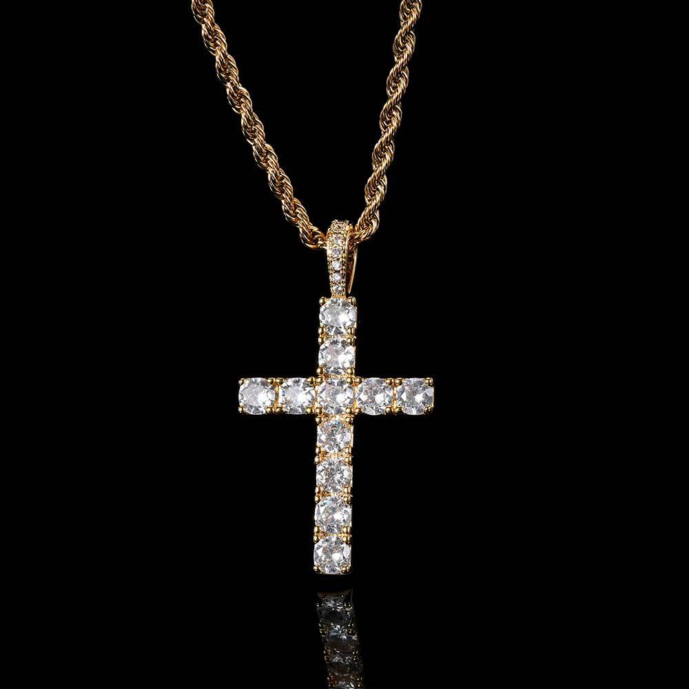 Golden Moissanite Cross Necklace