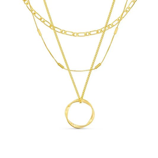 Three-Strand Necklace with Open Circle in Gold
