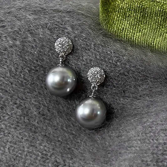 Elegant Black Pearl Earrings with Rhinestones